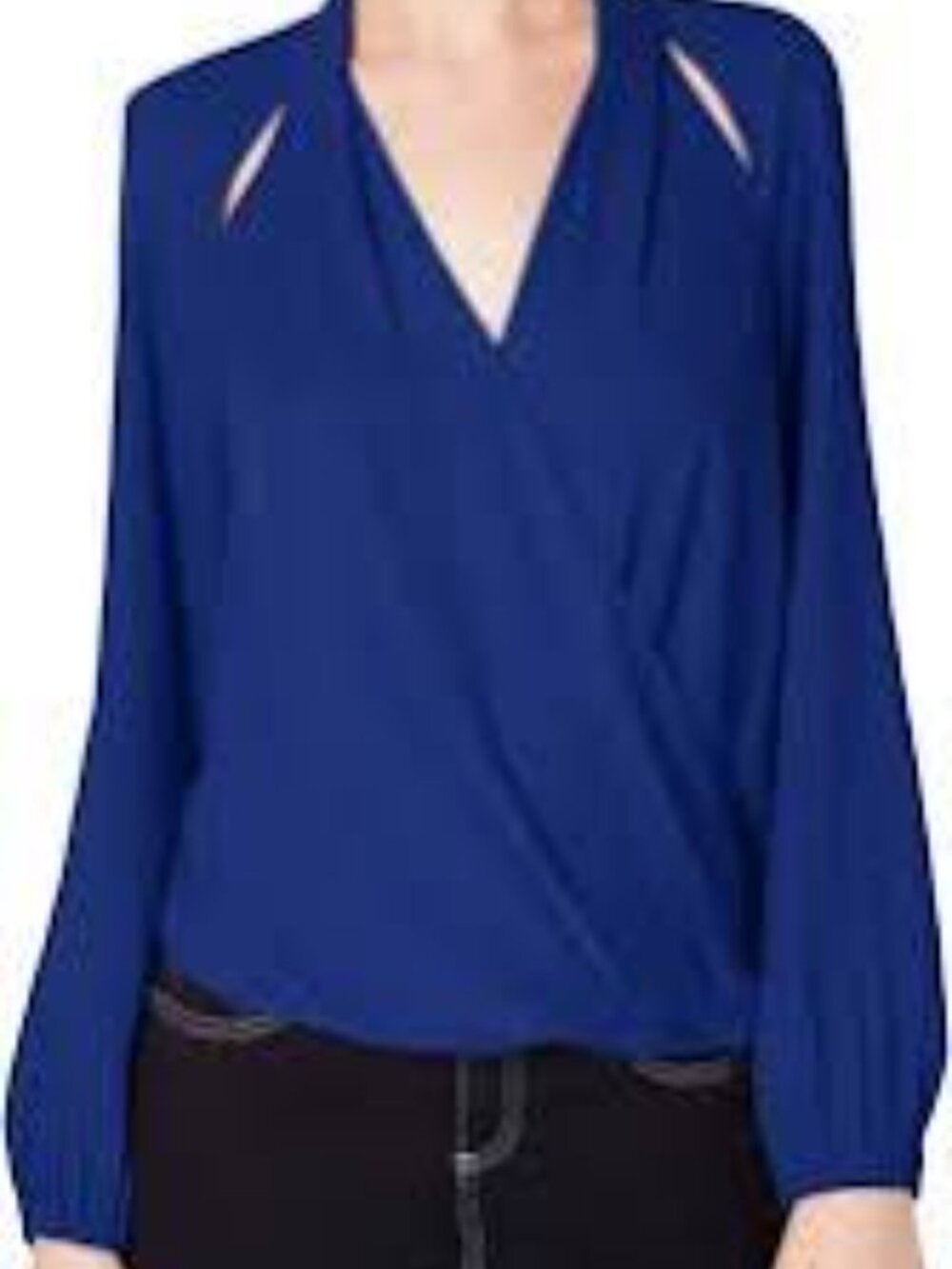 INC International Concepts Royal Blue Cutout Surplice Wrap Blouse M